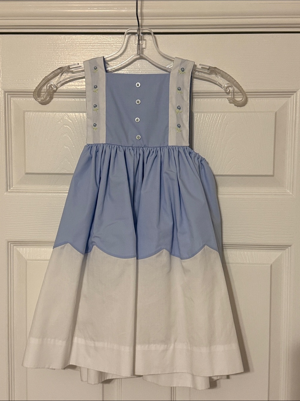 Light Blue & White Girls' Pinafore Dress